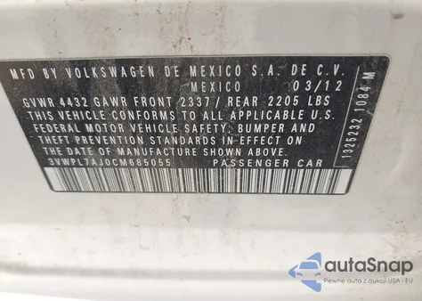 2012 Volkswagen Jetta Sportwagen 2.0L Tdi z USA, uszkodzony, nr VIN 3VWPL7AJ0CM685055